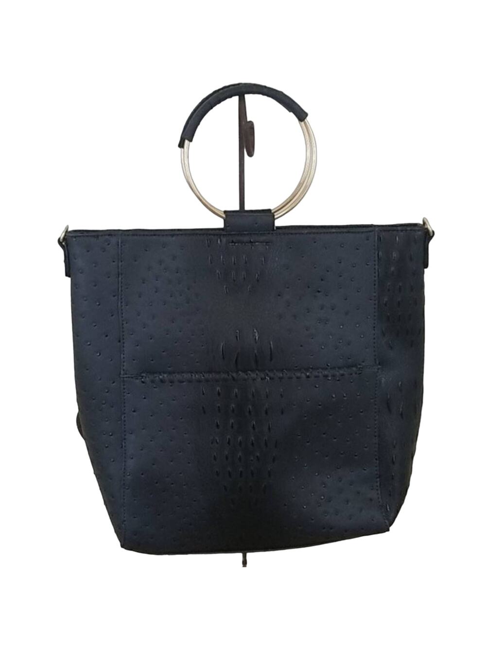 New Le Miel Vegan Croc Ostrich Black Tote
